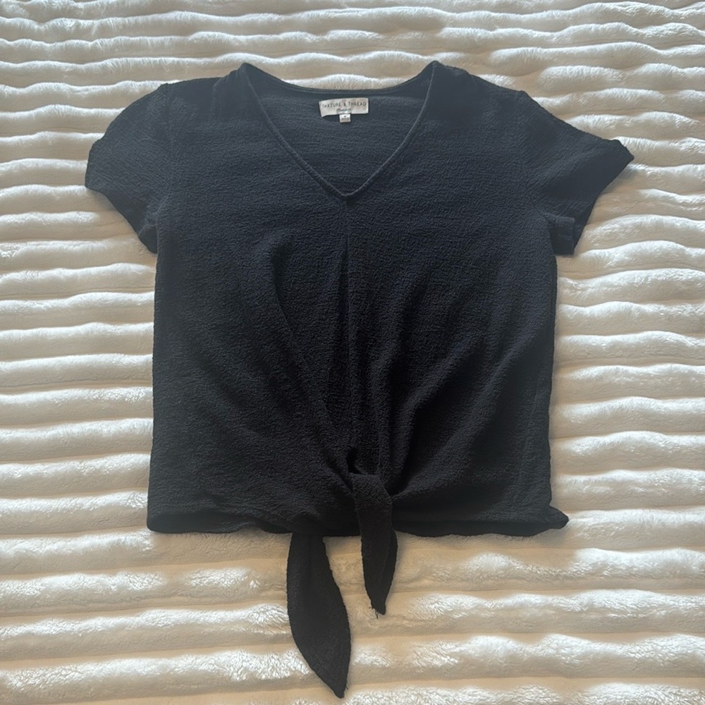 Madewell Black V-Neck Tie Front Shirt